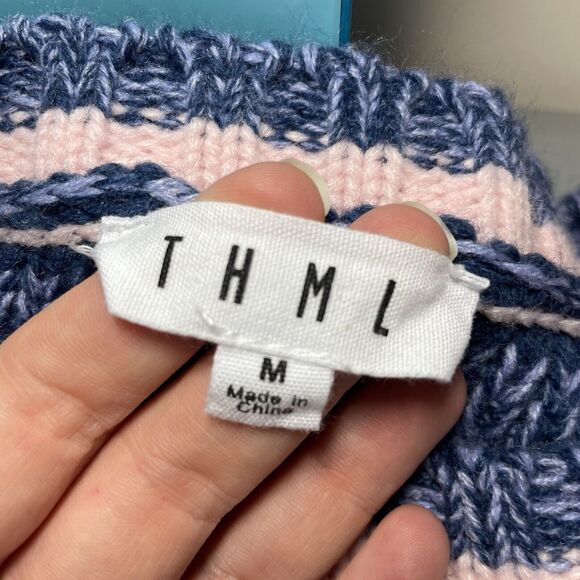 THML Boho Fringe Striped Knitted Sweater Long Sleeve Women's Size Medium - Picture 9 of 13